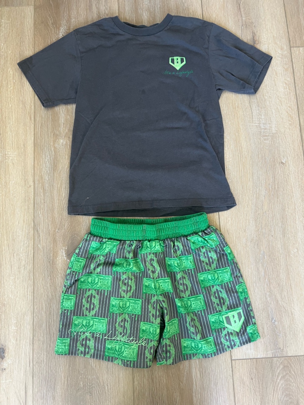 Baseball Lifestyle 101 YM Green Money-Print Elastic Waist Kids Shorts
